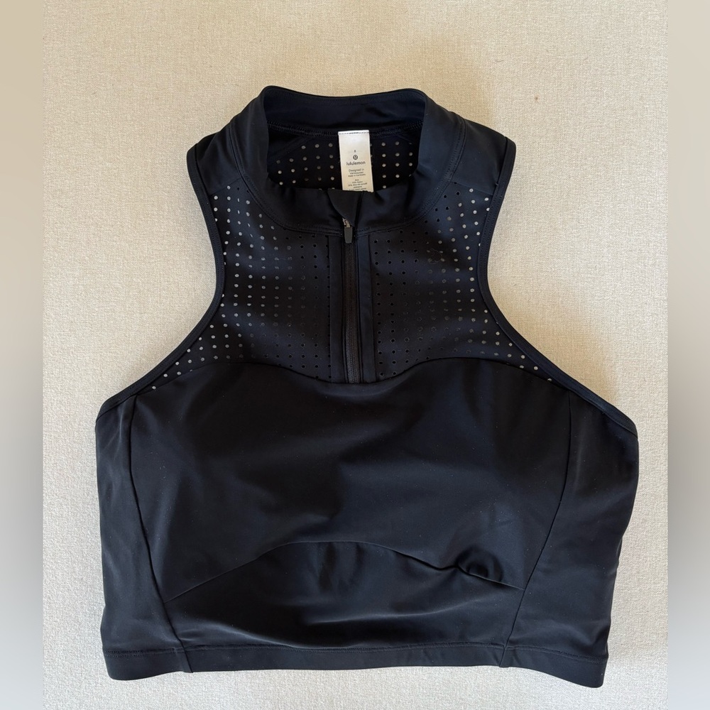 Lululemon Unleash Strength Bra black size 8 like new high neck half-zip W2BXTS - Picture 4 of 11